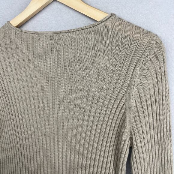 EILEEN FISHER Sweater XS Organic Cotton Tencel Ribbed Rolled Round Neck Beige - Picture 7 of 15